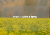 探寻PUBG无法单排的原因