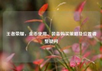 王者荣耀，金币使用、装备购买策略及位置调整疑问