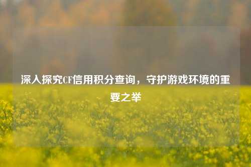 深入探究CF信用积分查询,守护游戏环境的重要之举