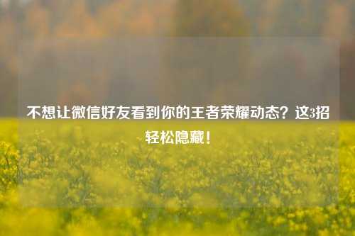 不想让微信好友看到你的王者荣耀动态?这3招轻松隐藏!