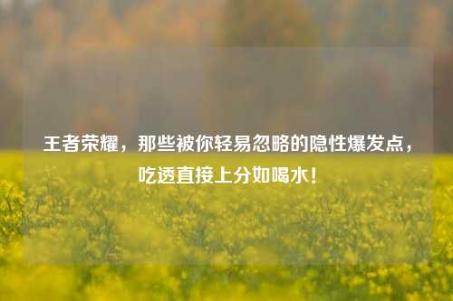 王者荣耀,那些被你轻易忽略的隐性爆发点,吃透直接上分如喝水!