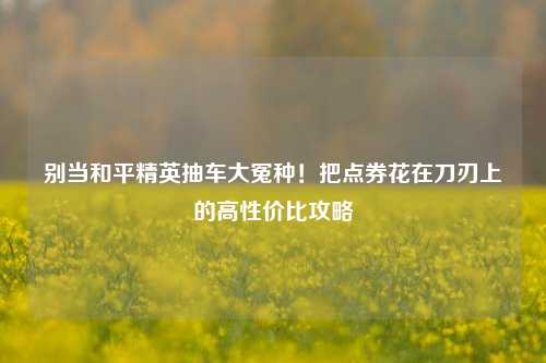 别当和平精英抽车大冤种！把点券花在刀刃上的高性价比攻略