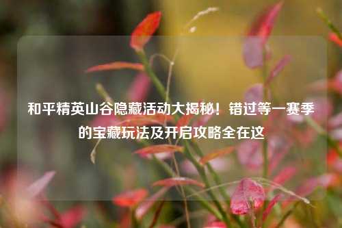 和平精英山谷隐藏活动大揭秘!错过等一赛季的宝藏玩法及开启攻略全在这