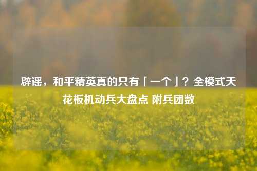 辟谣,和平精英真的只有「一个」?全模式天花板机动兵大盘点 附兵团数