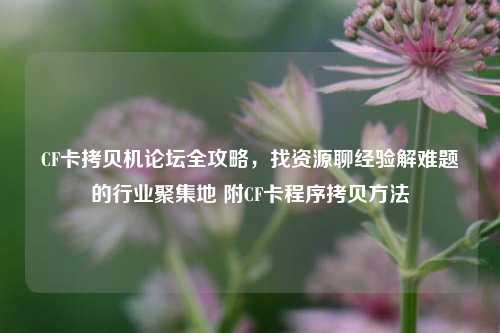 CF卡拷贝机论坛全攻略,找资源聊经验解难题的行业聚集地 附CF卡程序拷贝方法