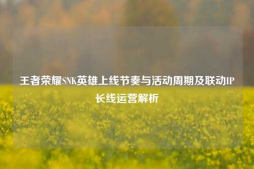 王者荣耀SNK英雄上线节奏与活动周期及联动IP长线运营解析