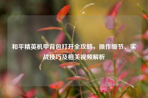 和平精英机甲背包打开全攻略,操作细节、实战技巧及相关视频解析